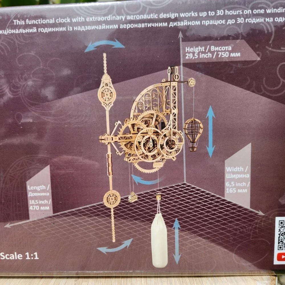 UGEARS Aero Clock 3D Wooden 300+ pcs Puzzle DIY Wood Puzzle Mechanical Kit Wall